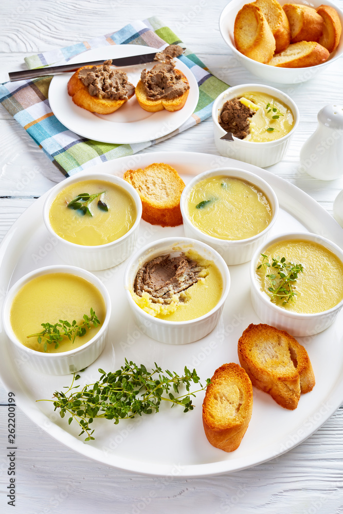 chicken liver pate with butter in ramekins