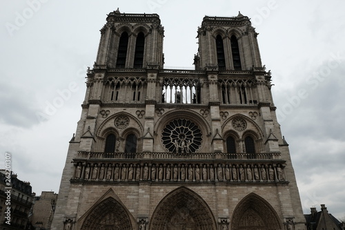 Notre Dame de Paris. Facade of the Cathedral of Notre Dame de Paris France 03.20.2019