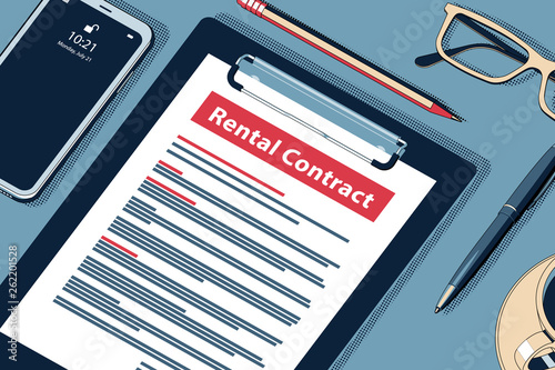 Rental Contract Concept. Vector Halftone Isometric Illustration.