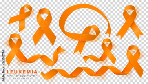 Leukemia Awareness Month. Orange Color Ribbon Isolated On Transparent Background. Vector Design Template For Poster.