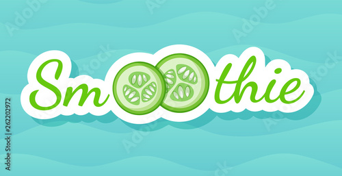Green sticker vegetable smoothie shake logo set vector illustration. Vegetarian smoothies drink label with raw fruit and tag Smoothie for decoration shop sticker, promo discount or sale offer banner
