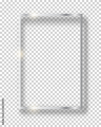 Vector silver shiny vintage square frame isolated on transparent background. Luxury glowing realistic border