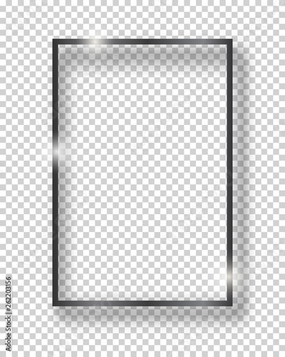 Vector black shiny vintage square frame isolated on transparent background. Luxury glowing realistic border
