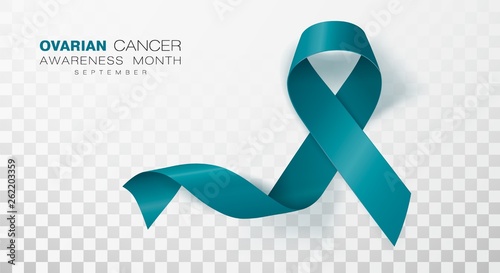 Ovarian Cancer Awareness Month. Teal Color Ribbon Isolated On Transparent Background. Vector Design Template For Poster. photo