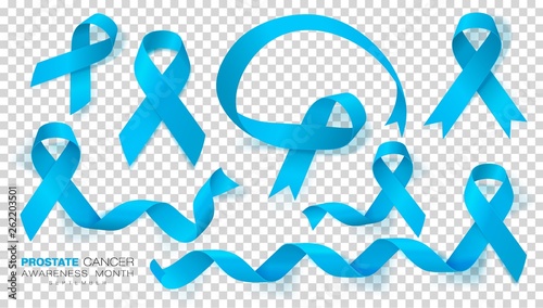 Prostate Cancer Awareness Month. Light Blue Color Ribbon Isolated On Transparent Background. Vector Design Template For Poster.