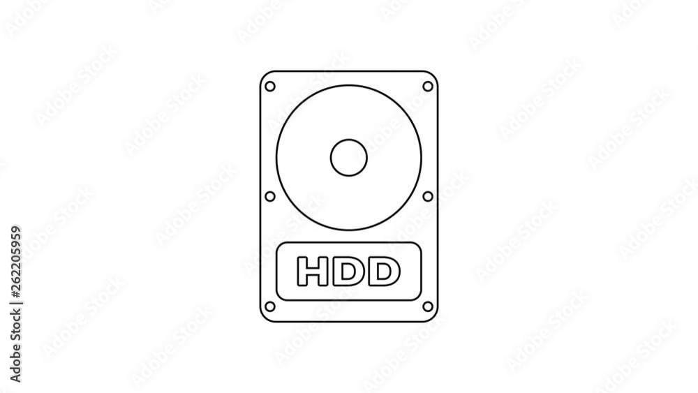 Grey Hard disk drive HDD line icon on white background. 4K Video motion graphic animation Grey Hard disk drive HDD line icon on white background. 4K Video motion graphic animation