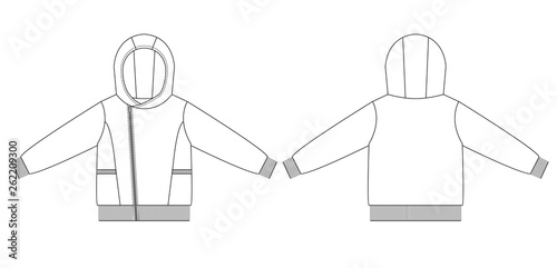 Technical drawing of children's fashion. children's hooded windbreaker.