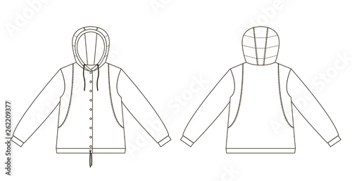 Technical drawing of children's fashion. children's hooded windbreaker.