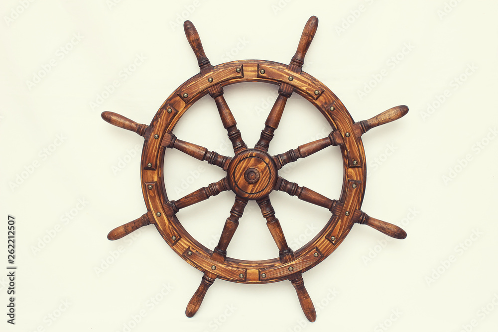 Steering hand wheel ship on white background