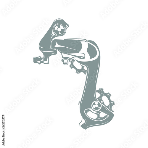 Photos Rear derailleur isolated on white background, monochrome style, vector