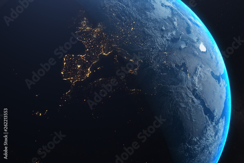 close up planet earth surface, cities glowing at night, elements of this image furnished by nasa b
