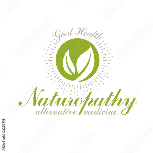 Green leaves isolated on white background. Homeopathy creative symbol, alternative medicine.