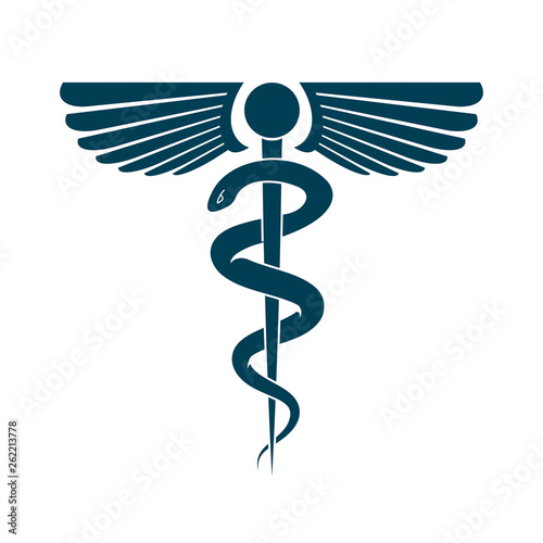 Caduceus symbol made using bird wings and poisonous snakes, healthcare conceptual vector illustration.