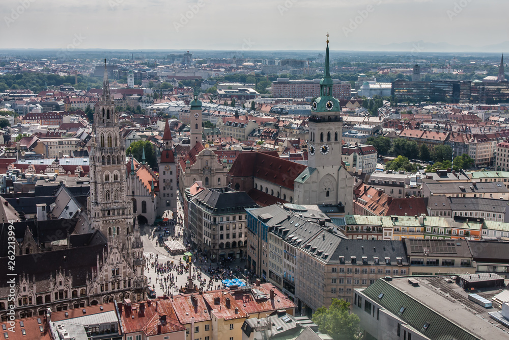 Marienplatz and historical downtown of Munich, a view from Frauenkirche