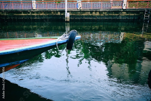 Old Rubber Tire recycling on Boathead,Be used as Boat Bumper. photo