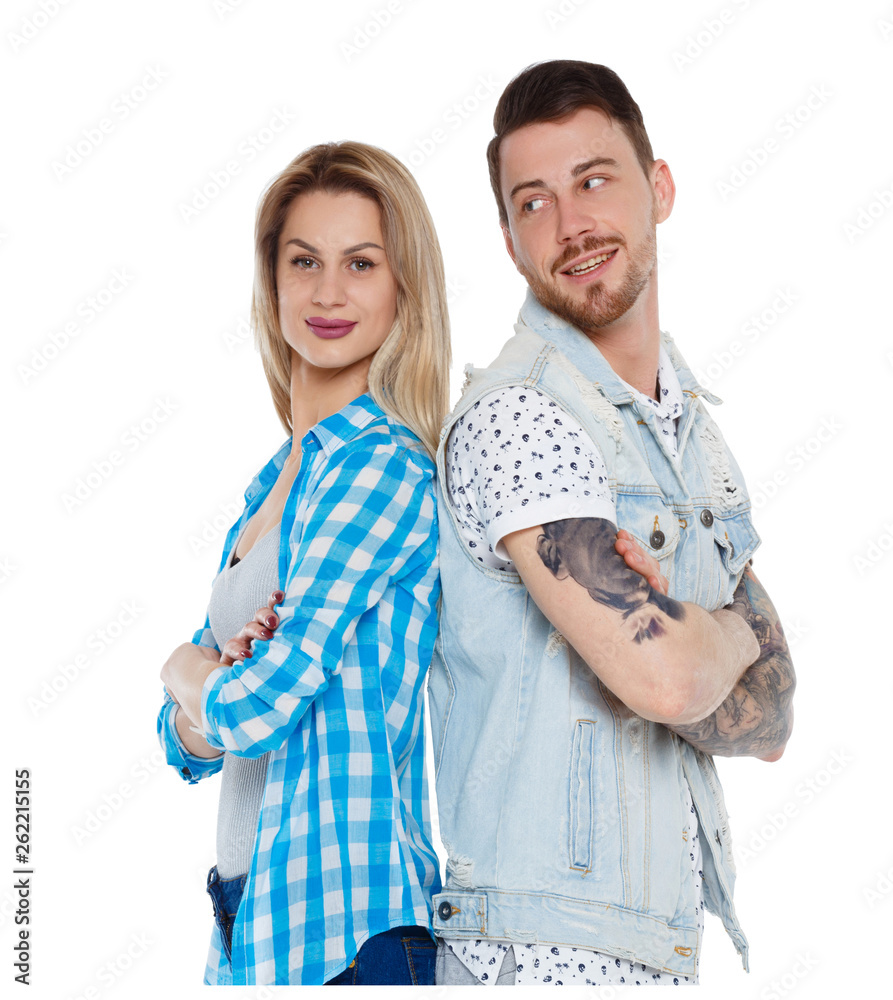 Front view of a stylish couple. beautiful friendly girl and guy Front view of a stylish couple. beautiful friendly girl and guy