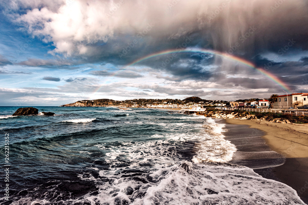 Obraz premium Ischia island with rainbow