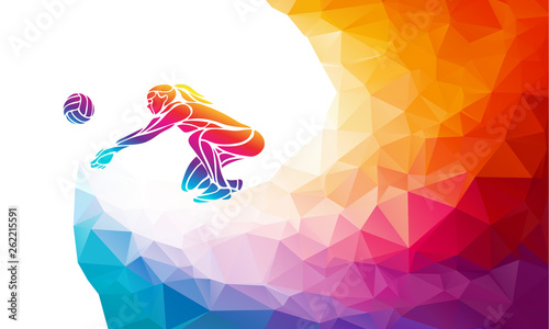 Volleyball lady player. Team sport vector polygonal banner