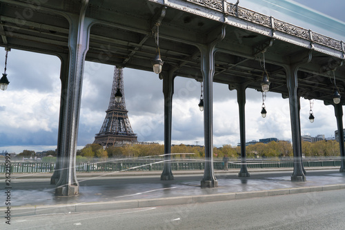 View of Eiffel tower and Bir Hakeim bridge in Paris, France