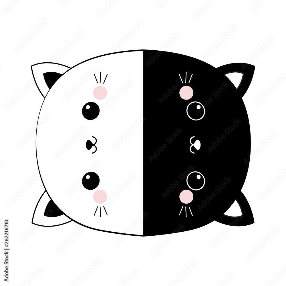 Black cat round face icon. Cute cartoon funny character. Kawaii