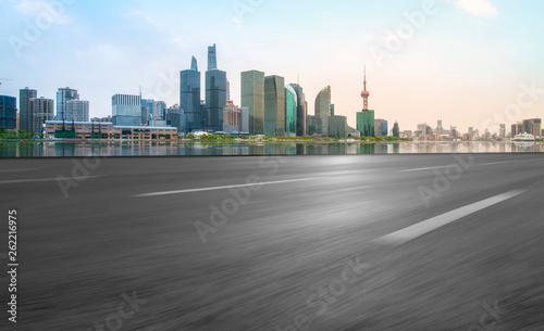 Empty Asphalt Road Through Modern City of Shanghai, China.. © 昊 周