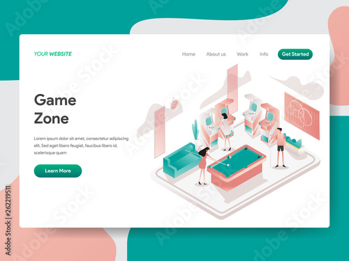 Landing page template of Game Zone Room Illustration Concept. Isometric design concept of web page design for website and mobile website.Vector illustration