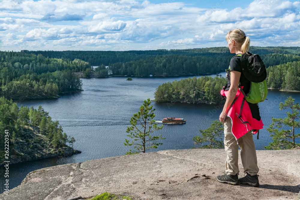 Woman hiking in forest