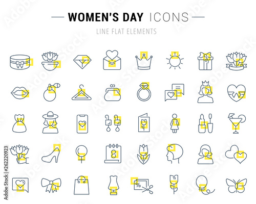 Set Vector Line Icons of Women's Day.