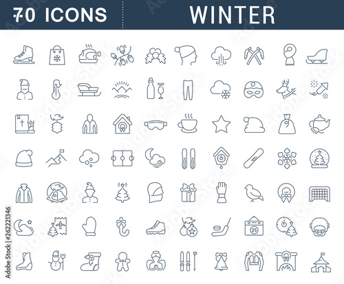 Set Vector Line Icons of Winter