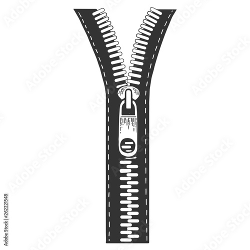 Zipper sketch engraving vector illustration. Scratch board style imitation. Black and white hand drawn image.