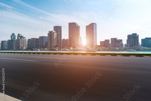 Photography Empty Asphalt Road Through Modern City of Shanghai, China..