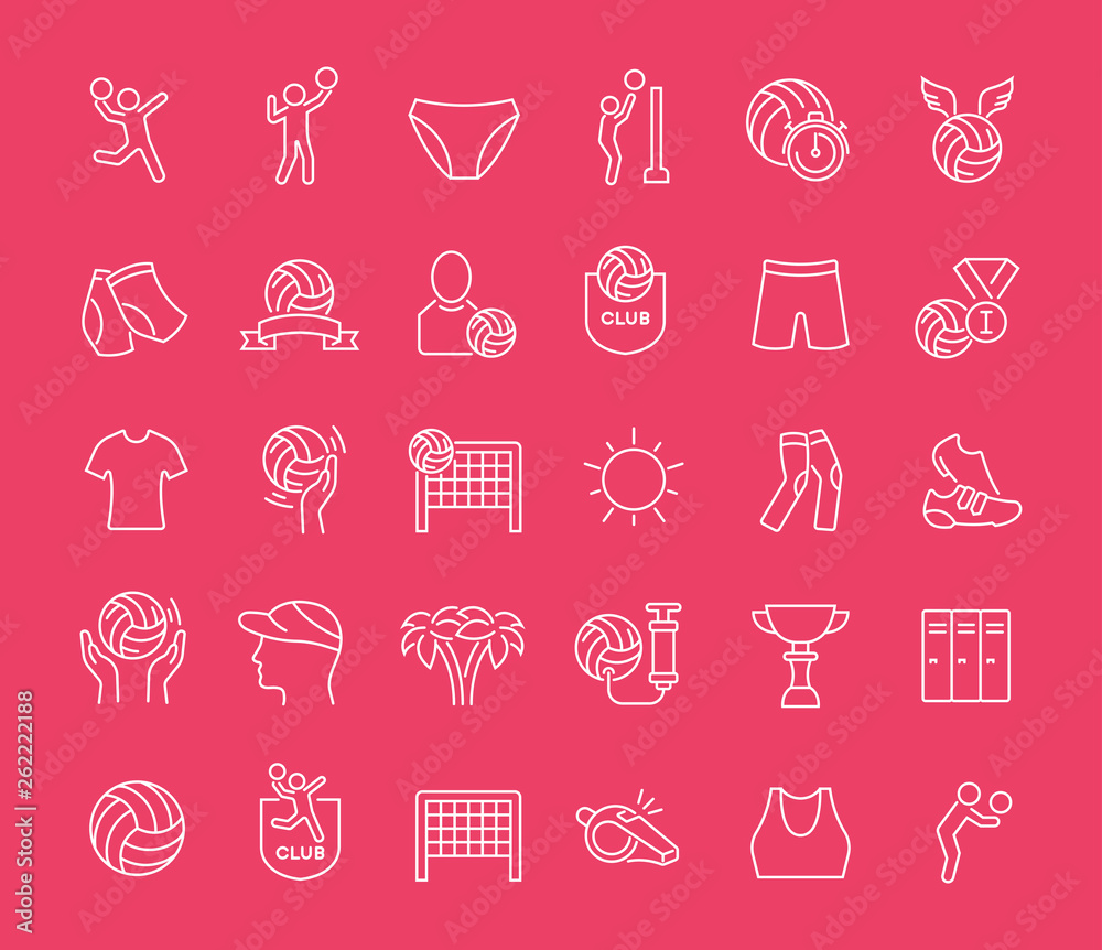 Set of Line Icons of Volleyball. Set of Line Icons of Volleyball.