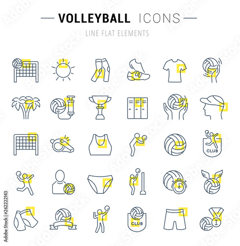 Set Vector Line Icons of Volleyball.
