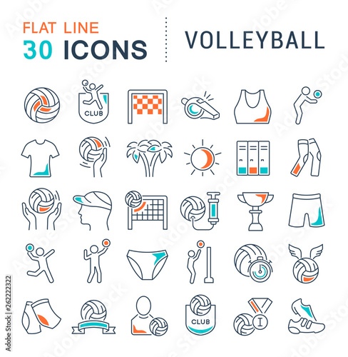 Set Vector Line Icons of Volleyball.