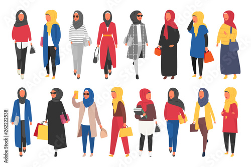 Hijab muslim woman. Arab modern fashion. Vector people