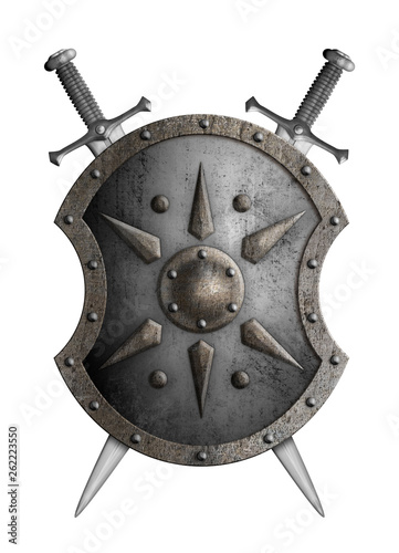 metal shield with crossed s...