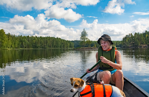 Woman canoeing on the lake 