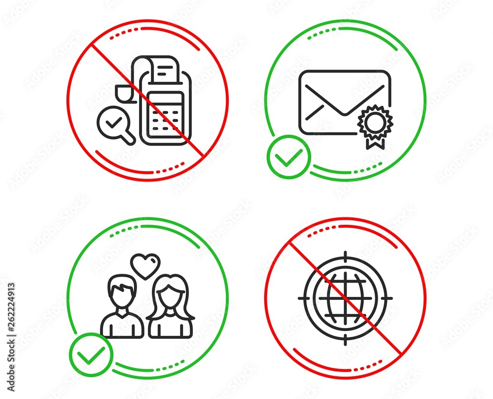Do or Stop. Bill accounting, Verified mail and Couple love icons simple set. Seo internet sign. Audit report, Confirmed e-mail, People in love. Globe. Business set. Line bill accounting do icon Do or Stop. Bill accounting, Verified mail and Couple love icons simple set. Seo internet sign. Audit report, Confirmed e-mail, People in love. Globe. Business set. Line bill accounting do icon
