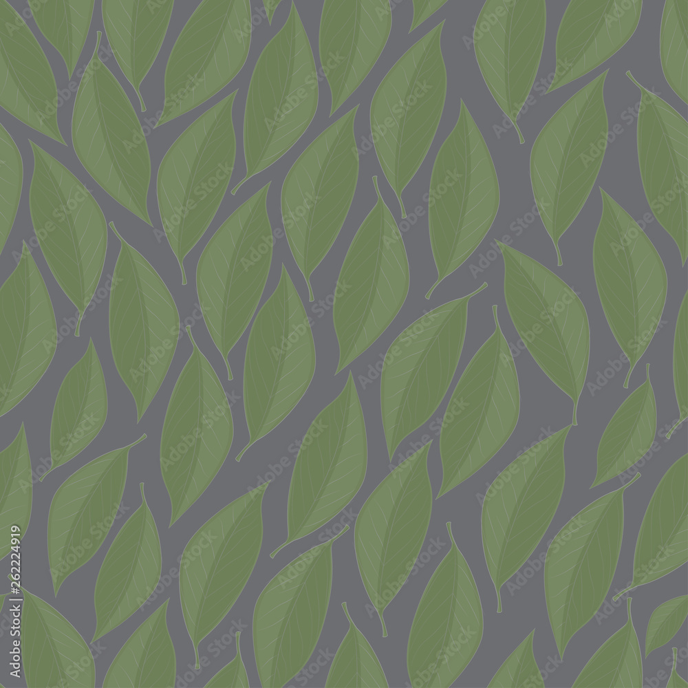 White vector seamless texture with lgreen transparent leaves on silver background White vector seamless texture with lgreen transparent leaves on silver background