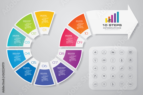 10 steps of arrow infografics template. for your presentation. EPS 10.	