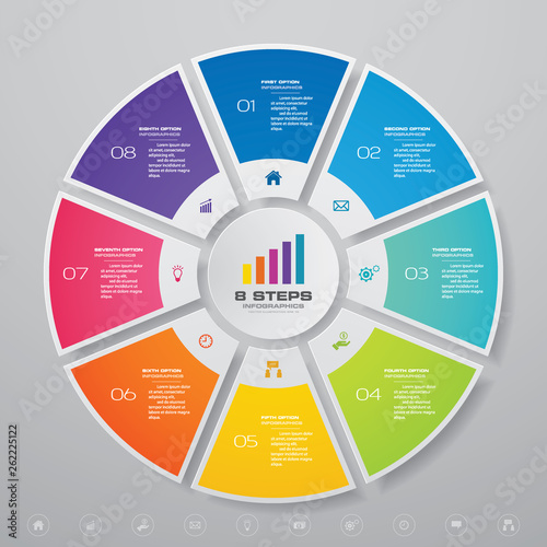 8 steps cycle chart infographics elements for data presentation. EPS 10.	