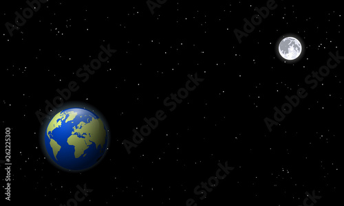 Earth and Moon realistic vector illustration. © Markoff