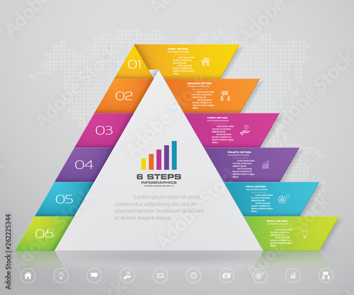 6 steps pyramid with free space for text on each level. infographics, presentations or advertising. EPS10.
