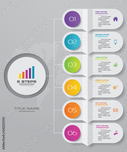 6 steps infographics chart design element. For data presentation.