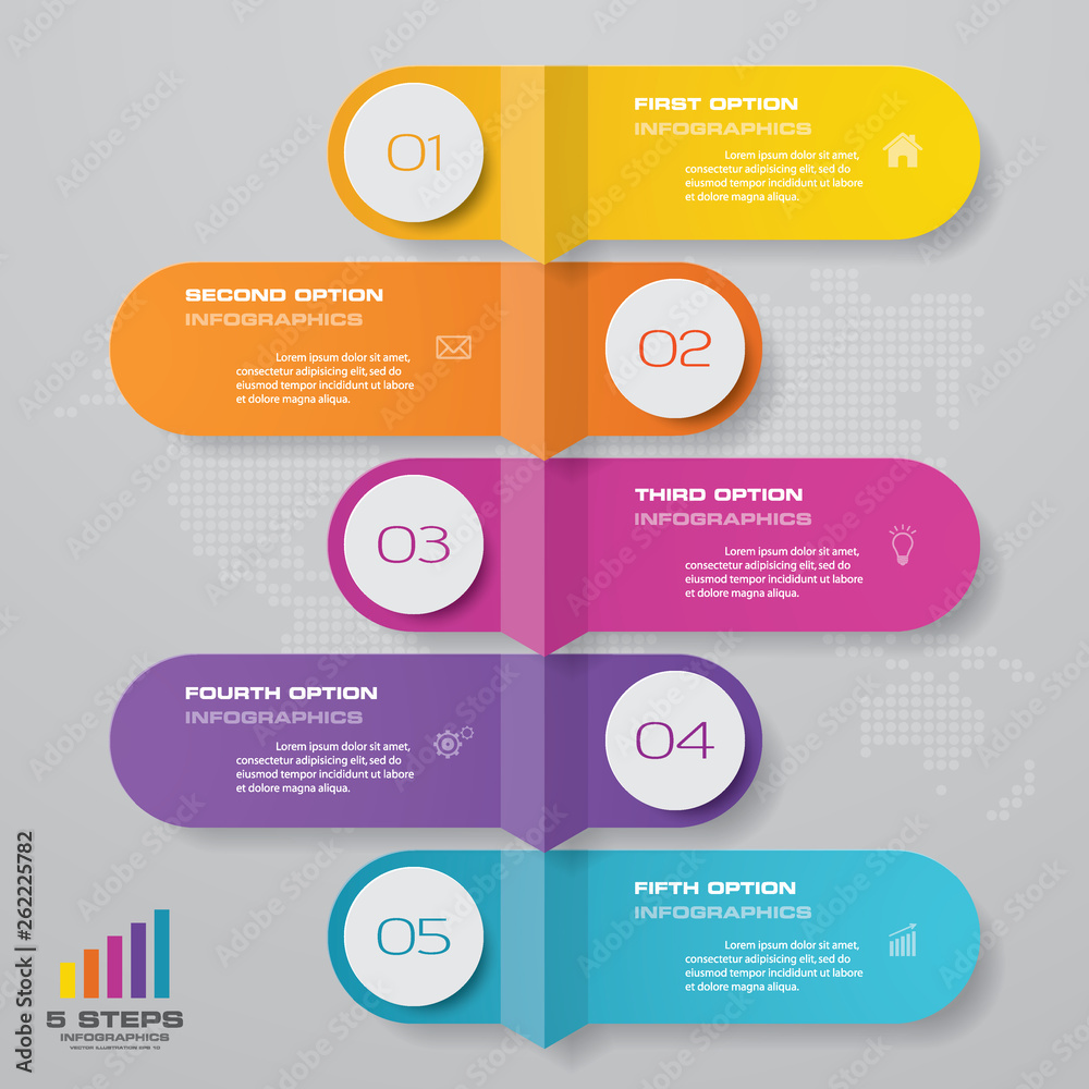 5 steps timeline infographic element. 5 steps infographic, vector banner can be used for workflow layout, diagram,presentation, education or any number option. EPS10. 5 steps timeline infographic element. 5 steps infographic, vector banner can be used for workflow layout, diagram,presentation, education or any number option. EPS10.