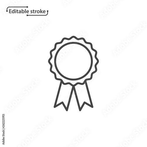 Award rosette with ribbon vector icon. Editable stroke.