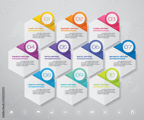 10 steps infographics chart design element. For data presentation.