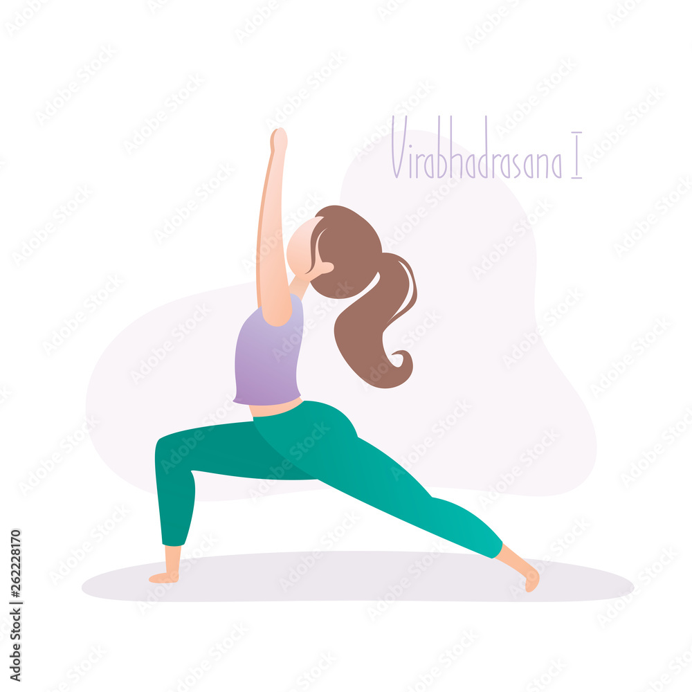Girl doing yoga pose,Warrior Pose or Virabhadrasana asana in hatha yoga Girl doing yoga pose,Warrior Pose or Virabhadrasana asana in hatha yoga