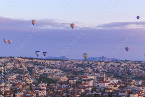 Morning in Cappadocia, Turkey. Balloons at sunrise