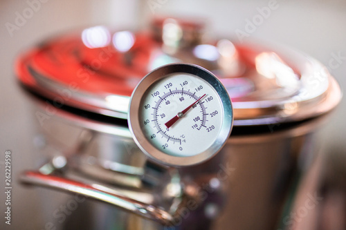 Εκτύπωση καμβά Beer wort starting to boil, Wort for Home Brew Wheat Beer.